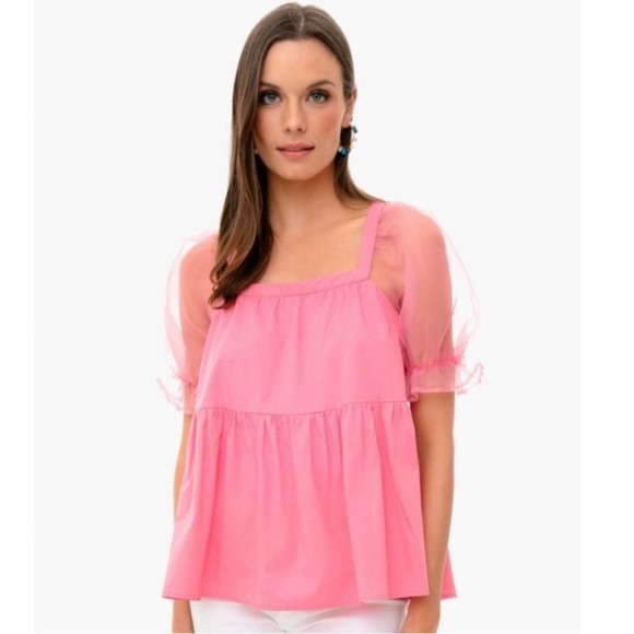 Pomander Place Tops - Pomander Place Puff Sleeve Pink Blouse Size Large